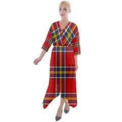 Tartan Pattern 40 Quarter Sleeve Wrap Front Maxi Dress by tartantotartansreddesign