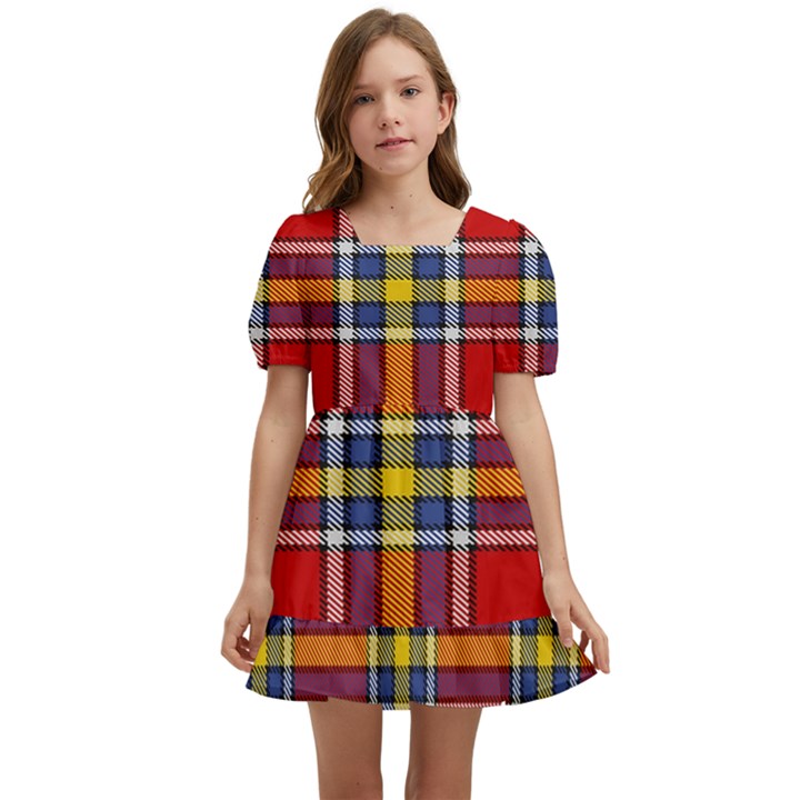 Tartan Pattern 40 Kids  Short Sleeve Dolly Dress