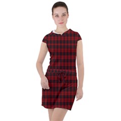 Tartan Red Drawstring Hooded Dress