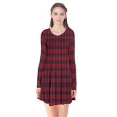 Tartan Red Long Sleeve V-neck Flare Dress