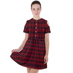 Tartan Red Short Sleeve Shoulder Cut Out Dress 