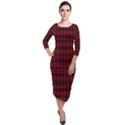 Tartan Red Quarter Sleeve Midi Velour Bodycon Dress View1