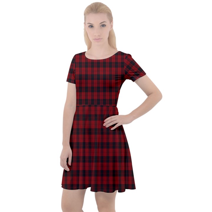 Tartan Red Cap Sleeve Velour Dress 