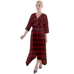 Tartan Red Quarter Sleeve Wrap Front Maxi Dress by tartantotartansallreddesigns