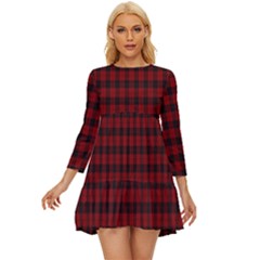 Tartan Red Long Sleeve Babydoll Dress by tartantotartansallreddesigns