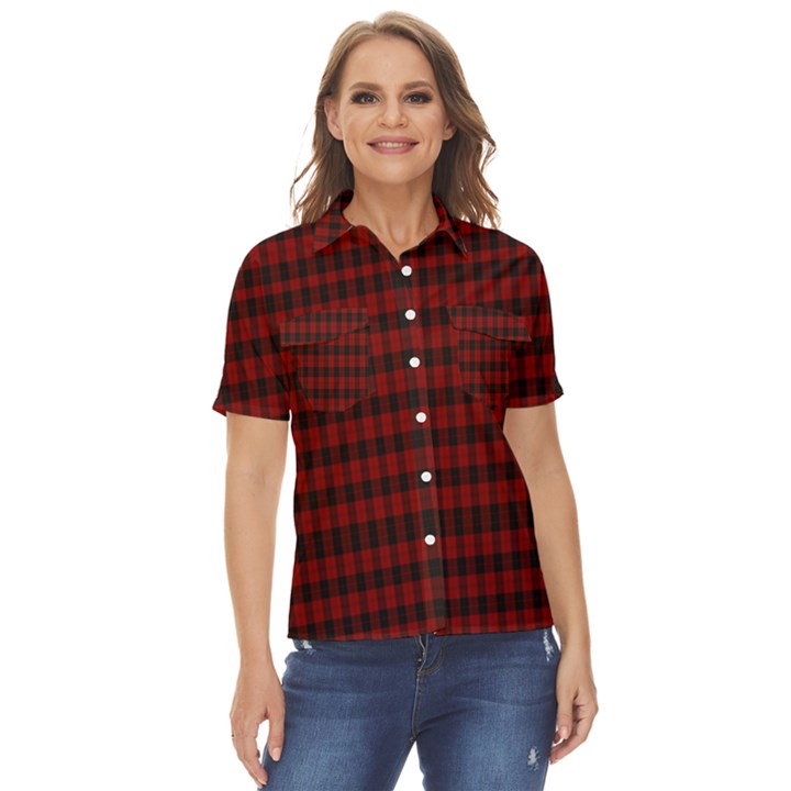 Tartan Red Women s Short Sleeve Double Pocket Shirt