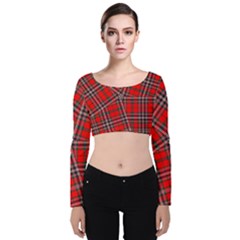 Macfarlane Modern Heavy Tartan Velvet Long Sleeve Crop Top by tartantotartansallreddesigns