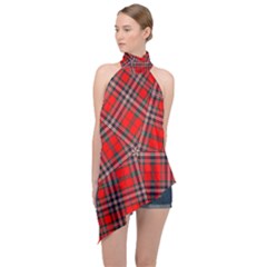 Macfarlane Modern Heavy Tartan Halter Asymmetric Satin Top by tartantotartansallreddesigns