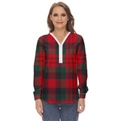 Macduff Modern Tartan Zip Up Long Sleeve Blouse