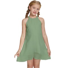 Fair Green Kids  Halter Collar Waist Tie Chiffon Dress