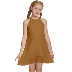 Sudan Brown Kids  Halter Collar Waist Tie Chiffon Dress