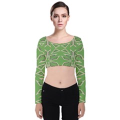 Abstract Pattern Geometric Backgrounds   Velvet Long Sleeve Crop Top by Eskimos