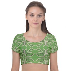 Abstract Pattern Geometric Backgrounds   Velvet Short Sleeve Crop Top  by Eskimos