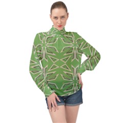 Abstract Pattern Geometric Backgrounds   High Neck Long Sleeve Chiffon Top by Eskimos