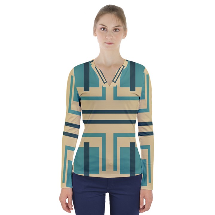 Abstract pattern geometric backgrounds   V-Neck Long Sleeve Top