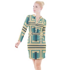 Abstract Pattern Geometric Backgrounds   Button Long Sleeve Dress by Eskimos