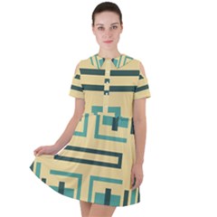 Abstract Pattern Geometric Backgrounds   Short Sleeve Shoulder Cut Out Dress  by Eskimos