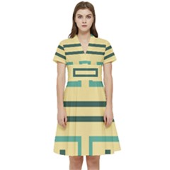 Abstract Pattern Geometric Backgrounds   Short Sleeve Waist Detail Dress by Eskimos