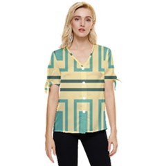 Abstract Pattern Geometric Backgrounds   Bow Sleeve Button Up Top by Eskimos