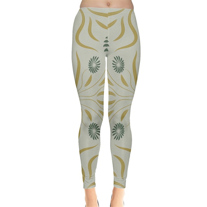 Floral folk damask pattern Fantasy flowers  Leggings 