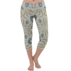 Floral Folk Damask Pattern Fantasy Flowers  Capri Yoga Leggings by Eskimos