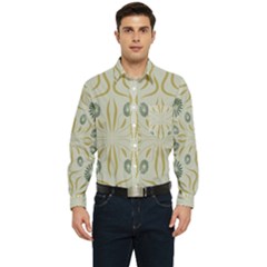 Floral Folk Damask Pattern Fantasy Flowers  Men s Long Sleeve Pocket Shirt 