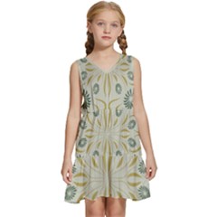 Floral Folk Damask Pattern Fantasy Flowers  Kids  Sleeveless Tiered Mini Dress