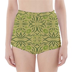 Floral Folk Damask Pattern Fantasy Flowers  High-waisted Bikini Bottoms by Eskimos