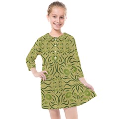 Floral Folk Damask Pattern Fantasy Flowers  Kids  Quarter Sleeve Shirt Dress by Eskimos