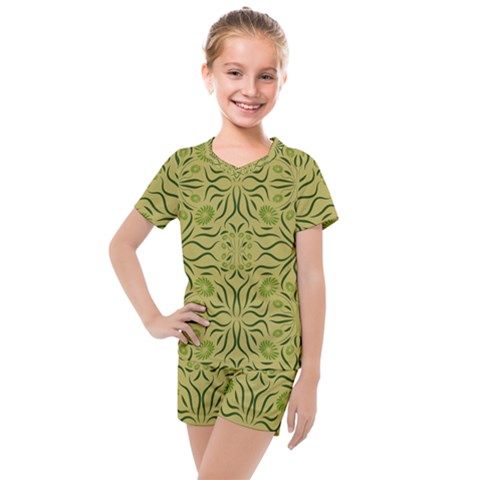 Floral Folk Damask Pattern Fantasy Flowers  Kids  Mesh Tee And Shorts Set by Eskimos