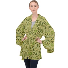 Floral Folk Damask Pattern Fantasy Flowers  Long Sleeve Velvet Kimono  by Eskimos