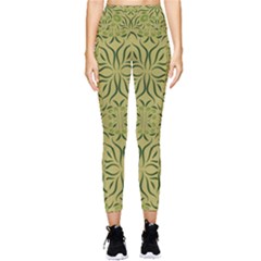 Floral Folk Damask Pattern Fantasy Flowers  Pocket Leggings 