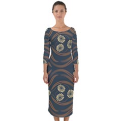 Folk Flowers Print Floral Pattern Ethnic Art Quarter Sleeve Midi Bodycon Dress by Eskimos