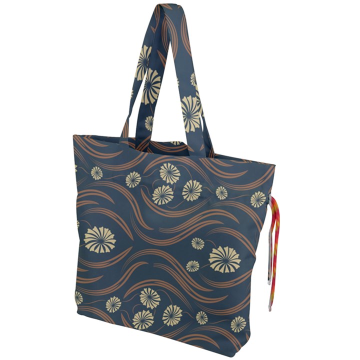 Folk flowers print Floral pattern Ethnic art Drawstring Tote Bag