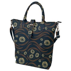 Folk Flowers Print Floral Pattern Ethnic Art Buckle Top Tote Bag by Eskimos