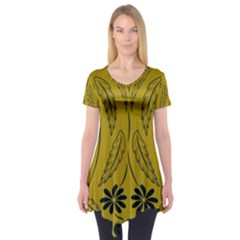 Folk Flowers Print Floral Pattern Ethnic Art Short Sleeve Tunic  by Eskimos