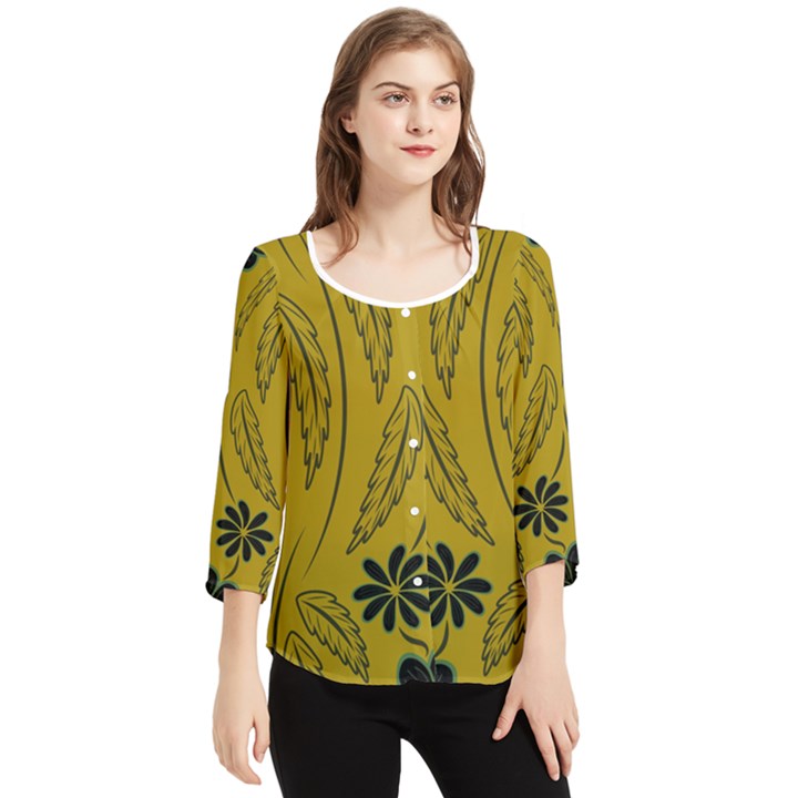 Folk flowers print Floral pattern Ethnic art Chiffon Quarter Sleeve Blouse