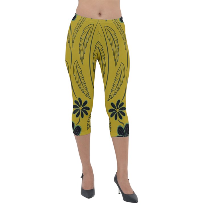 Folk flowers print Floral pattern Ethnic art Lightweight Velour Capri Leggings 