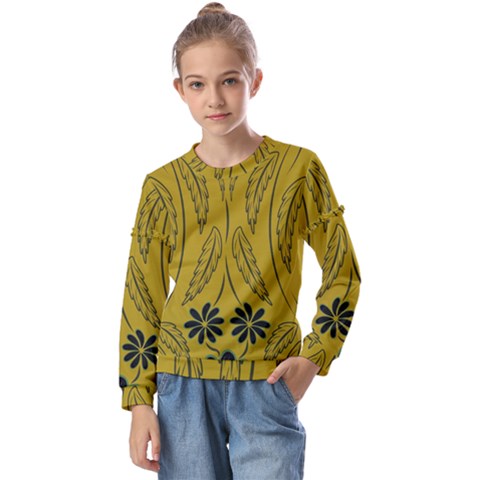 Folk Flowers Print Floral Pattern Ethnic Art Kids  Long Sleeve Tee With Frill  by Eskimos