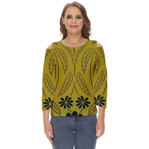 Folk Flowers Print Floral Pattern Ethnic Art Cut Out Wide Sleeve Top by Eskimos