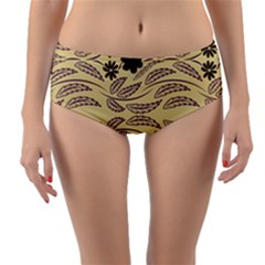 Folk Flowers Print Floral Pattern Ethnic Art Reversible Mid-waist Bikini Bottoms by Eskimos