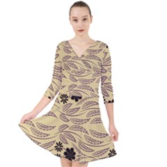 Folk Flowers Print Floral Pattern Ethnic Art Quarter Sleeve Front Wrap Dress by Eskimos