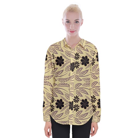 Folk Flowers Print Floral Pattern Ethnic Art Womens Long Sleeve Shirt by Eskimos