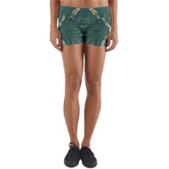 Floral Folk Damask Pattern Fantasy Flowers  Yoga Shorts by Eskimos