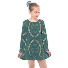 Floral Folk Damask Pattern Fantasy Flowers  Kids  Long Sleeve Dress by Eskimos