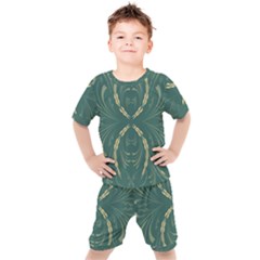 Floral Folk Damask Pattern Fantasy Flowers  Kids  Tee And Shorts Set by Eskimos