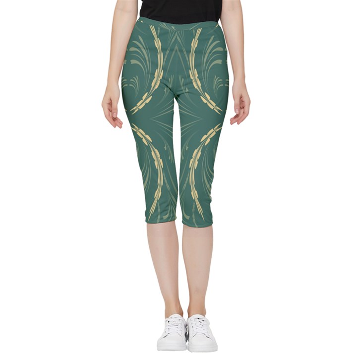 Floral folk damask pattern Fantasy flowers  Inside Out Lightweight Velour Capri Leggings 