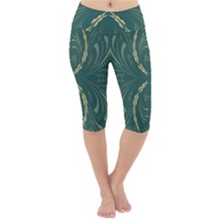 Floral Folk Damask Pattern Fantasy Flowers  Lightweight Velour Cropped Yoga Leggings by Eskimos