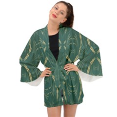 Floral Folk Damask Pattern Fantasy Flowers  Long Sleeve Kimono by Eskimos