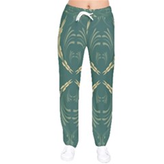 Floral Folk Damask Pattern Fantasy Flowers  Women Velvet Drawstring Pants by Eskimos